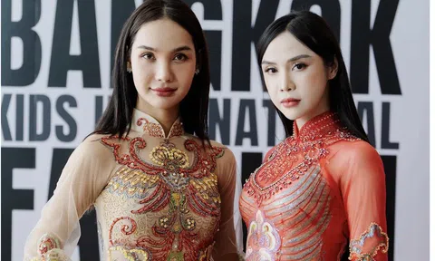 Ca sỹ, người mẫu Ong Mỹ Mỹ cùng Á hậu Đỗ Tây Hà mở màn BST áo dài "Niên Hoa" tại Tuần lễ thời trang trẻ em quốc tế